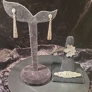 0514.Marcasite Set w/Amethyst In Elegant 925 Silver Jewelry for Art Deco Lovers